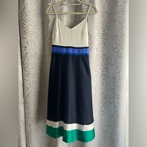 Banana Republic White Green and Blue Midi Color Block Dress Sleeveless V-neck